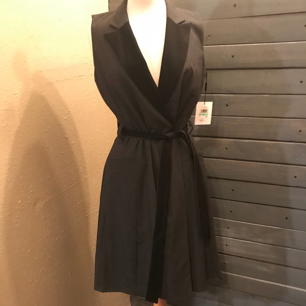 Calvin Klein Gray and Black Wrap Dress